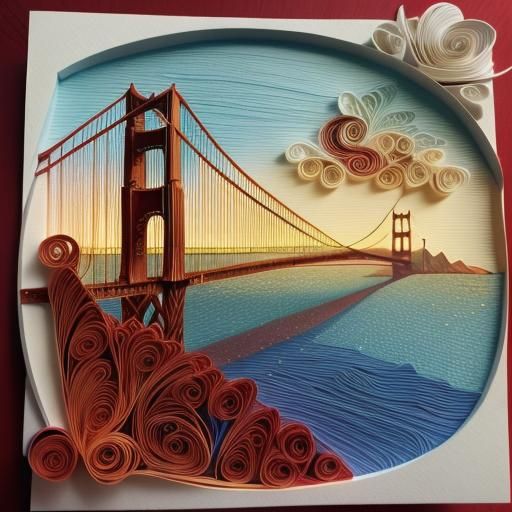 The Golden Gate Bridge, made all of red string. The road its...