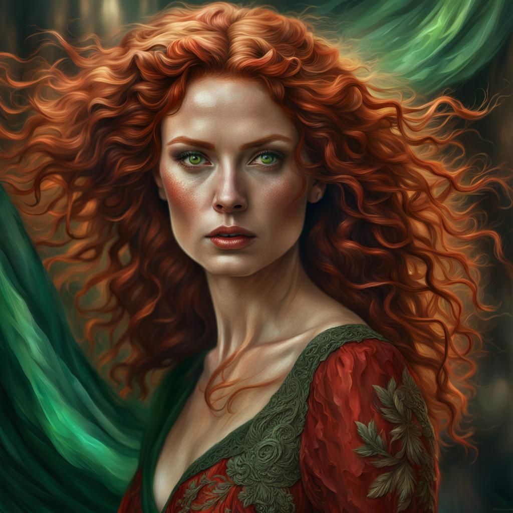 Red-Haired Woman with Green Eyes: Digital Matte Painting