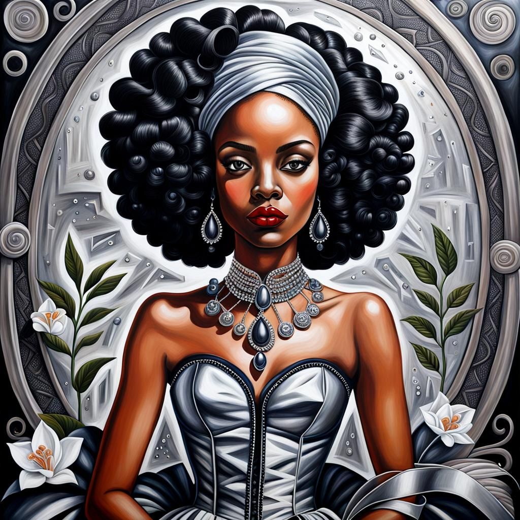 African American Woman Portrait in Art Brut Style