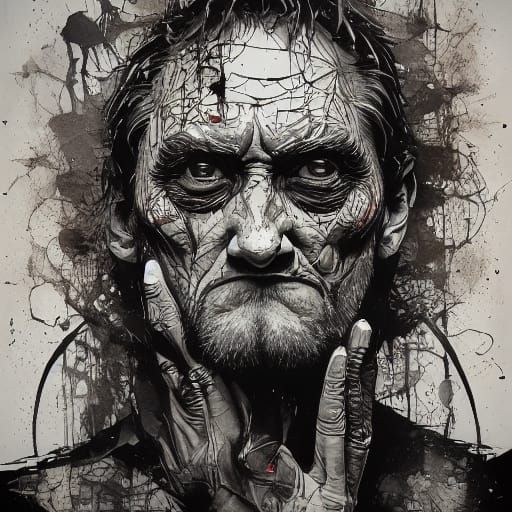 Bold Black Ink Monster Head with One Eye in Screenprint Styl...