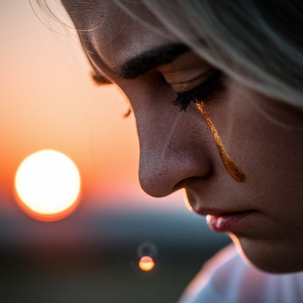 Surreal Landscape with Golden Tears in Soft Focus