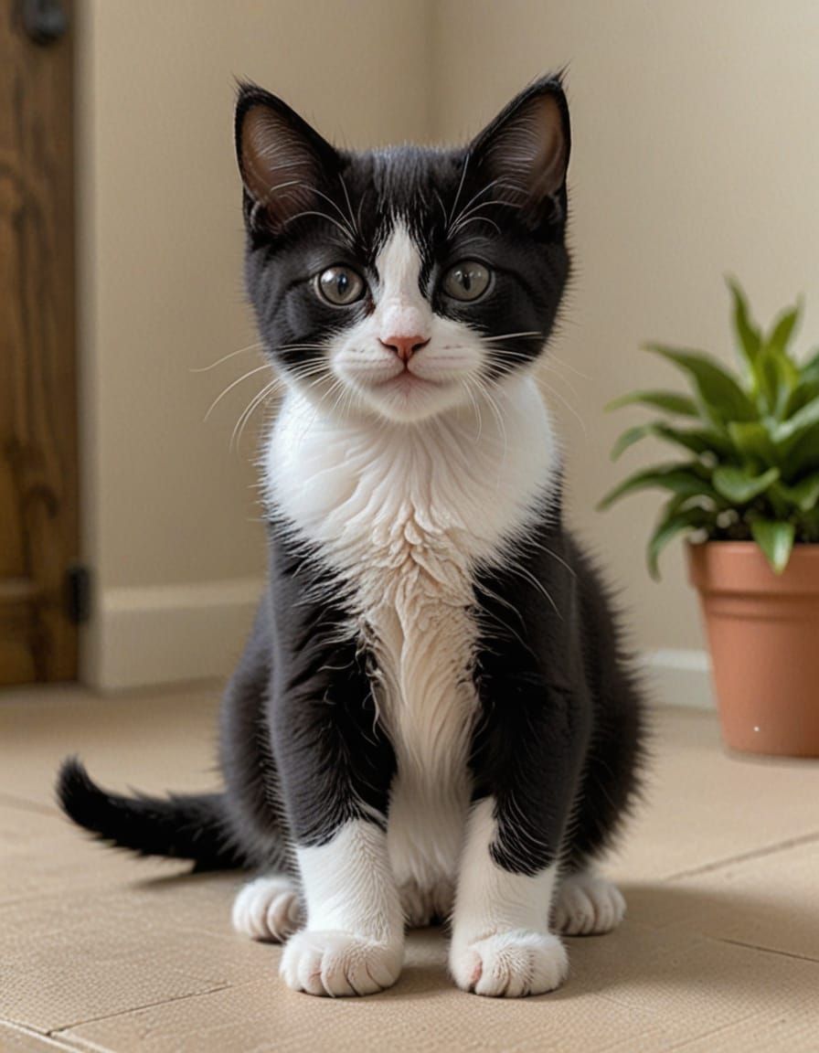 Happy Tuxedo Kitten in Alley