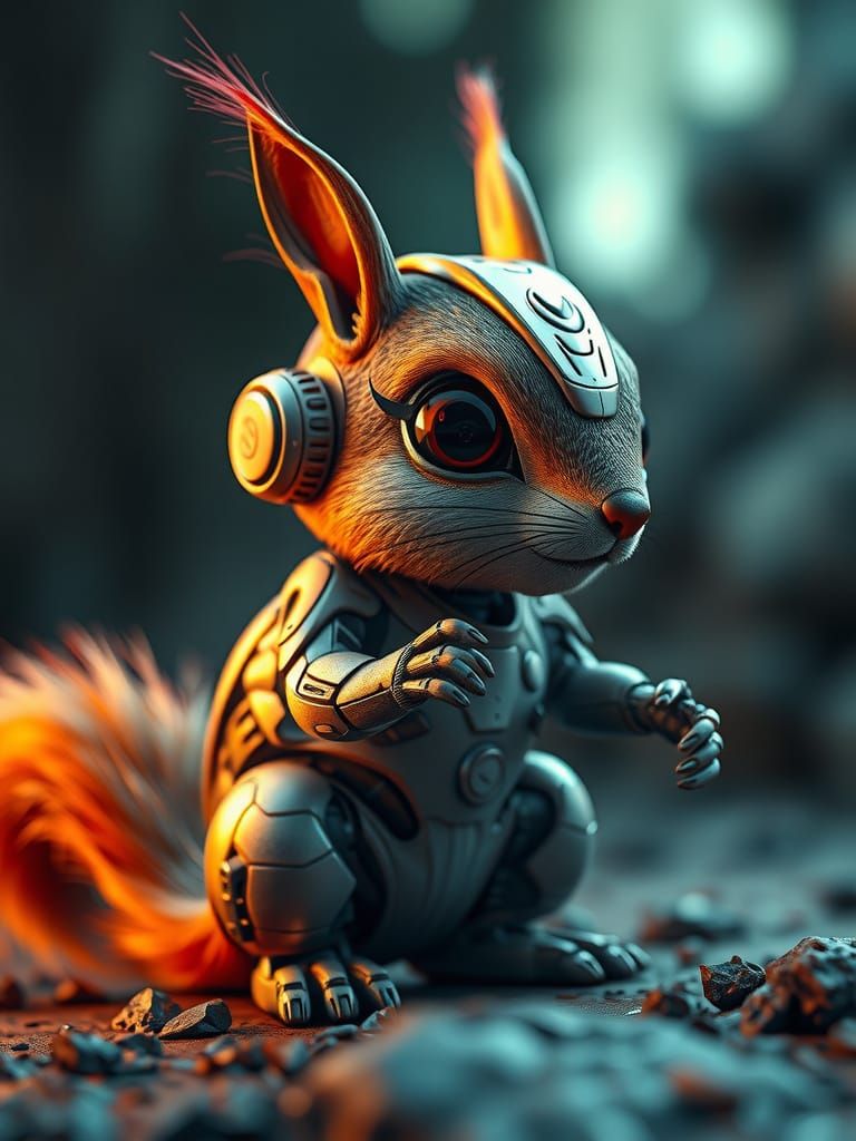 Futuristic Robot Squirrel Caricature in Epic Cinematic Style