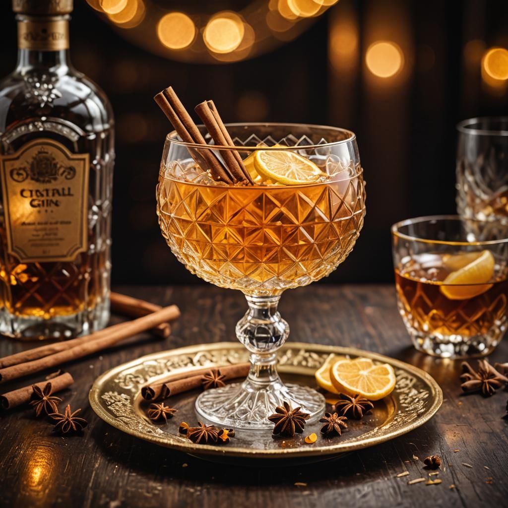 Spiced Honey Gin Cocktail with Cinnamon, Hyperrealistic