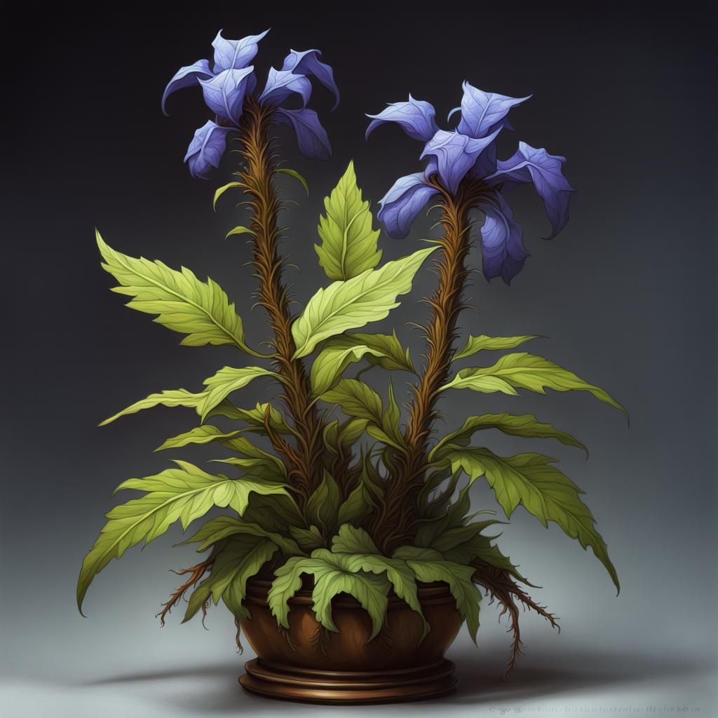 Detailed Magic Wolfsbane Plant in Sinister Style
