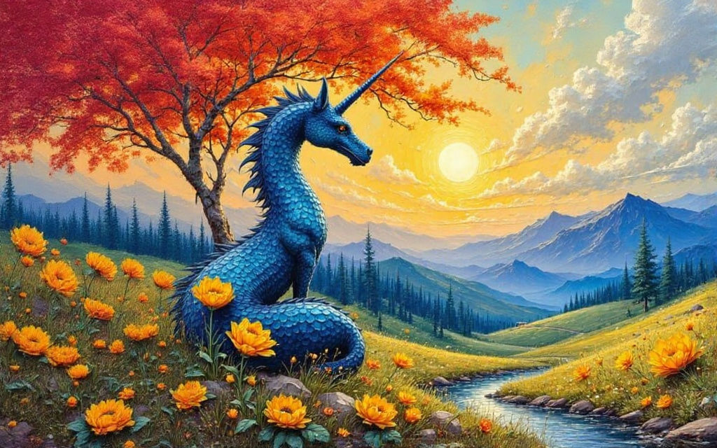 Dragon Unicorn in Impressionist Style