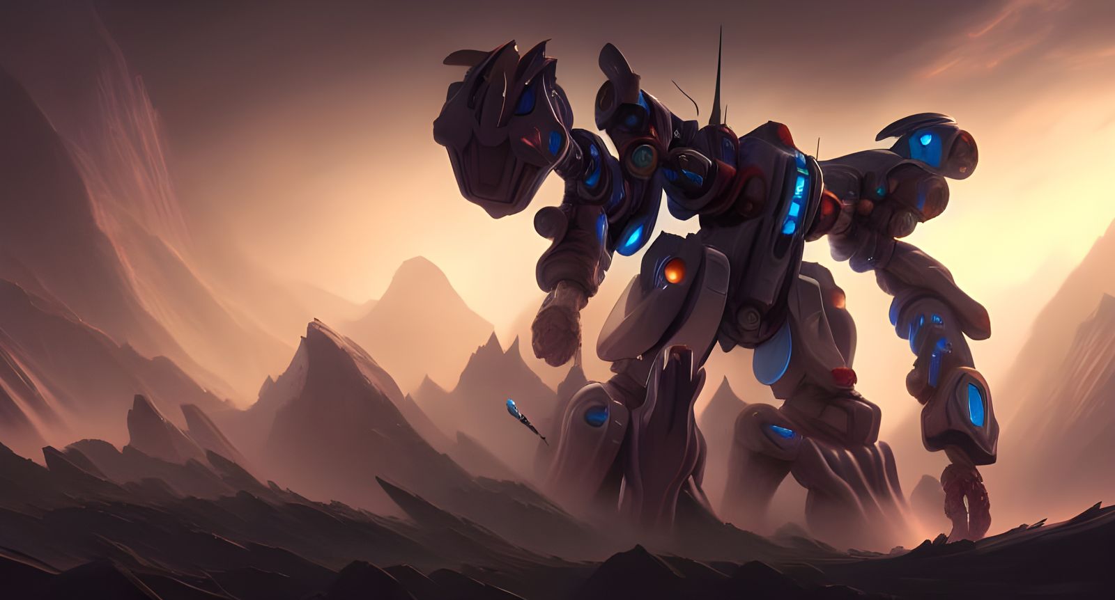 Epic Mech Battle: A Detailed Digital Painting
