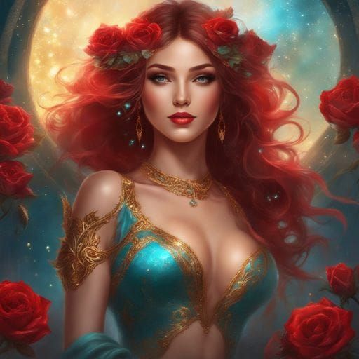 Beautiful Dark-Haired Woman in Red Lingerie