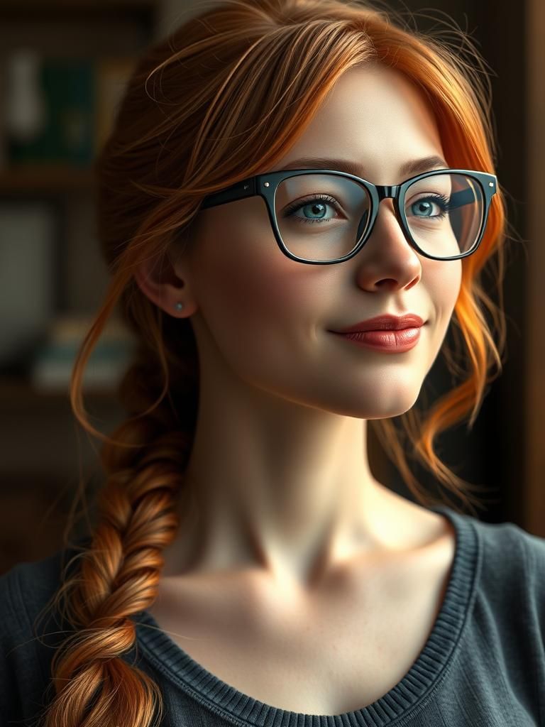 Gorgeous Ginger Woman with Glasses in Hyperrealistic 3D