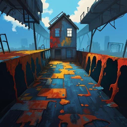 Abstract Water Towers in Expressionist Painting Style