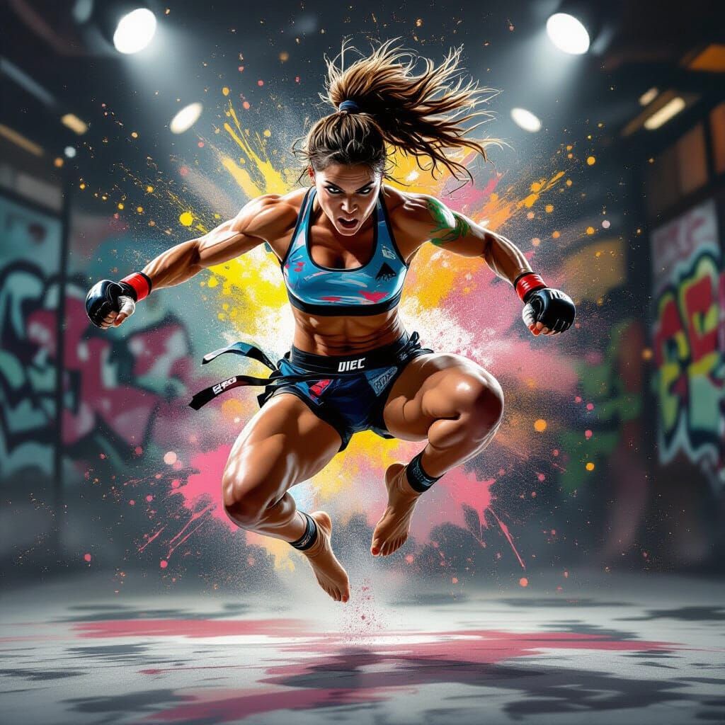Dynamic Female MMA Athlete in Expressionist Style