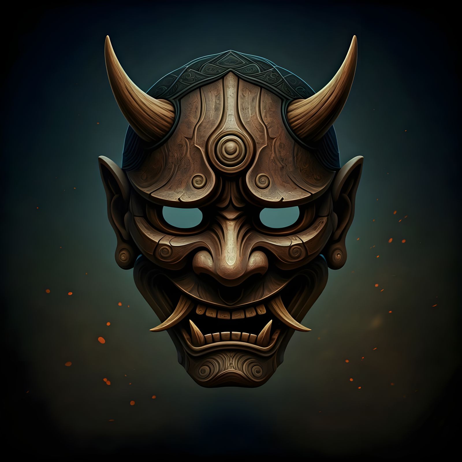 Ancient, Weathered Oni Mask in Triadic Colors