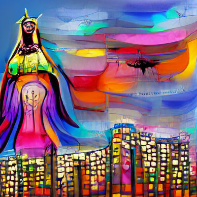 Abstract Goddess Over Colorful Cityscape