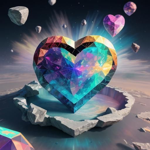 Cosmic Crystal Heart Holographic Illustration