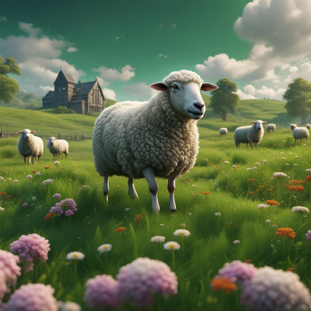 Sheep in a Flower Field: Fantasy Concept Art
