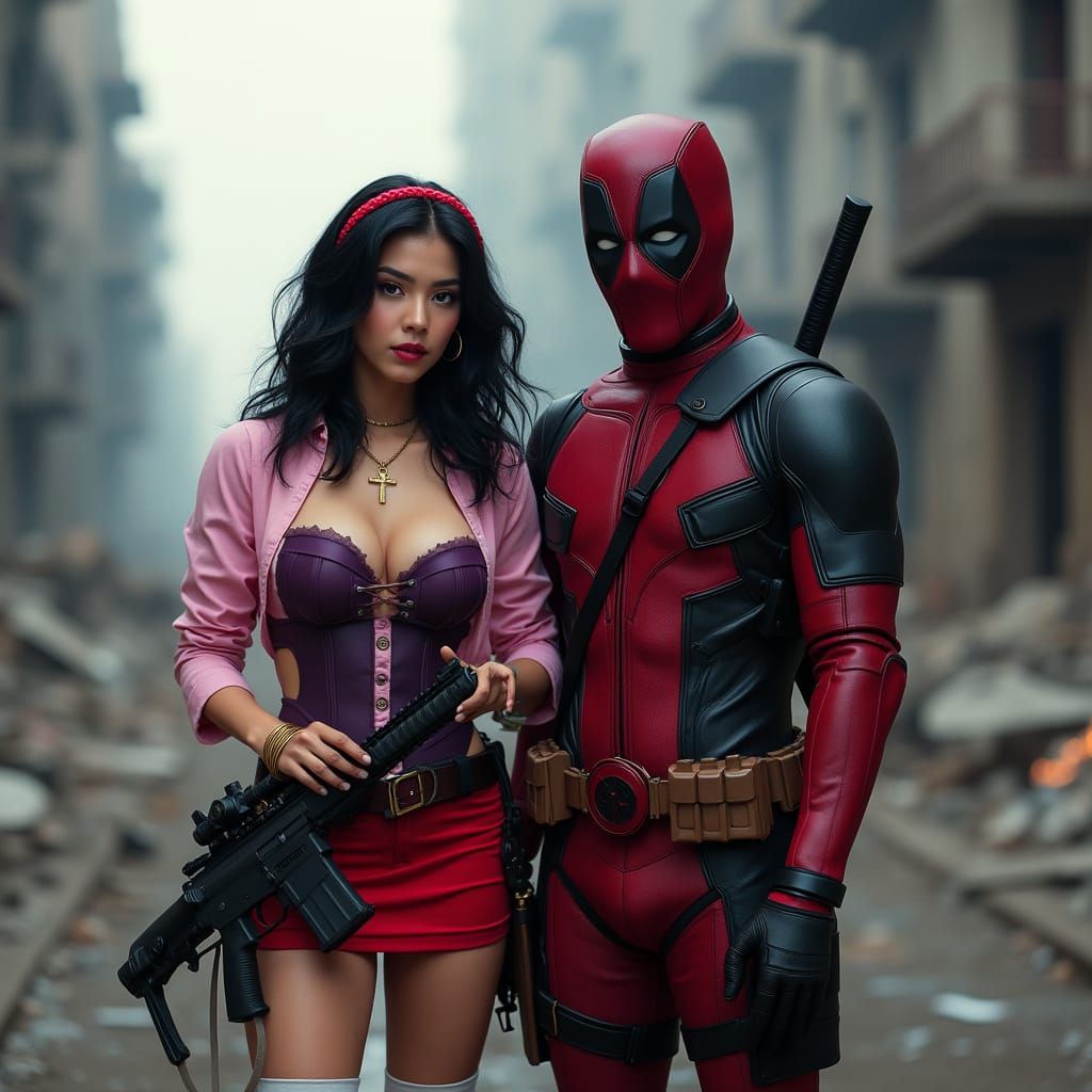 Korean Author and Deadpool in Destroyed City