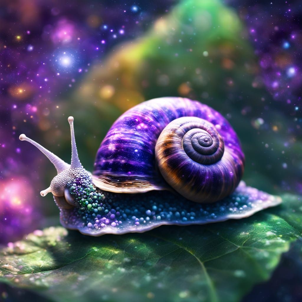 Snail with Nebula Shell: Surreal Oil Painting