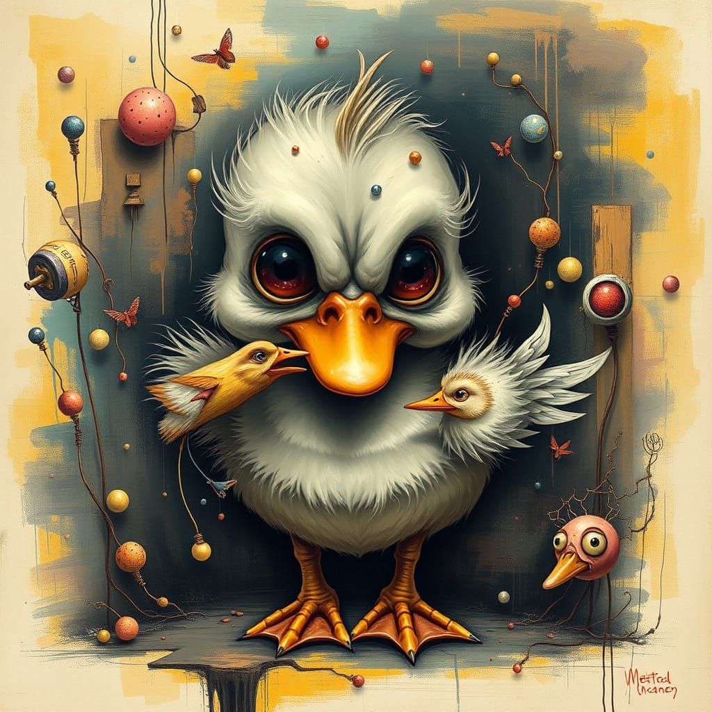 Bizarre Fantasy Duckling Art with Complementary Colors