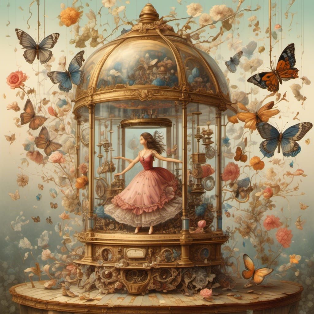 Detailed Music Box with Ballerina, 3D Render