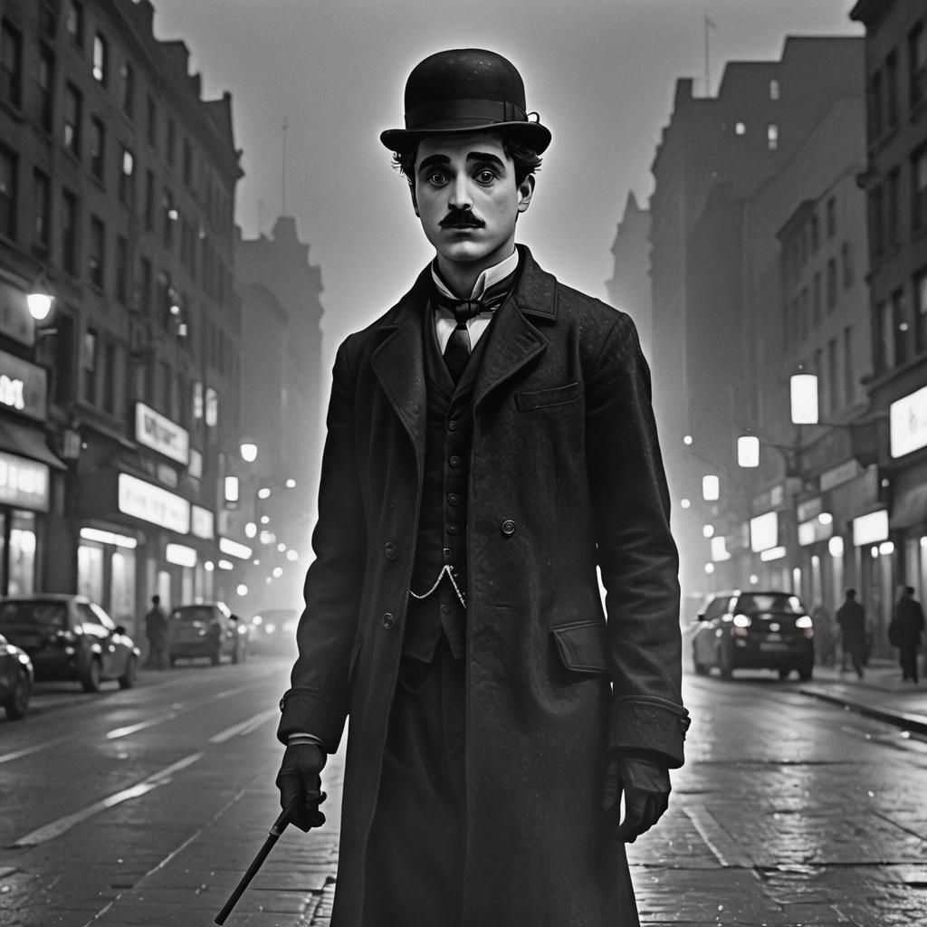 Charlie Chaplin Silhouette in 3D Anime Art