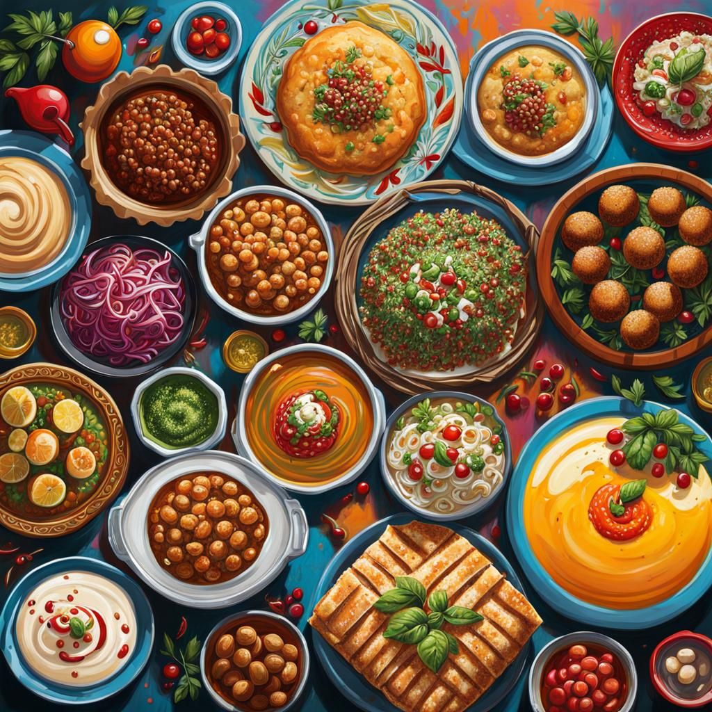 Lebanese-Turkish Fusion Cuisine in Graffiti Art Style