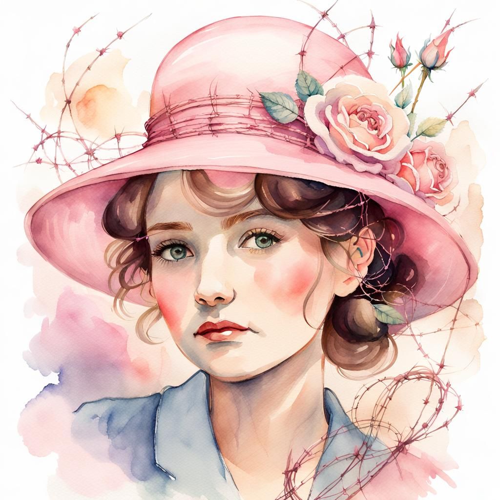 Whimsical Watercolor: Woman in Pink Bowler Hat