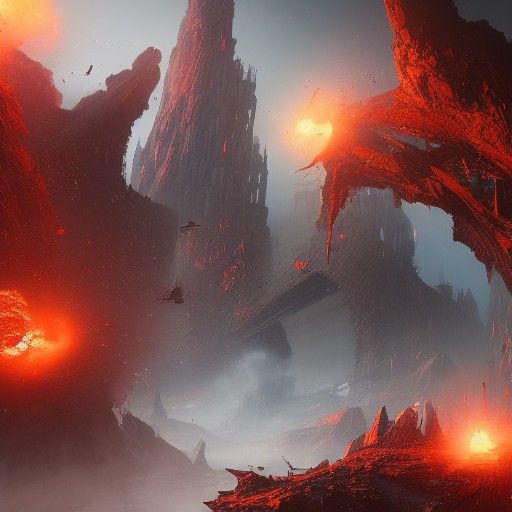 Explosions in Deep Color, Detailed Matte Painting