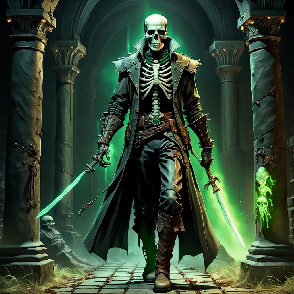 Skeleton in Duster Coat, Dark Fantasy Concept Art