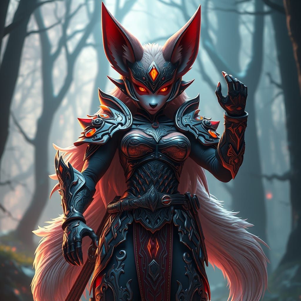 Heroic Fox Beast in Neon Forest, Anime Style