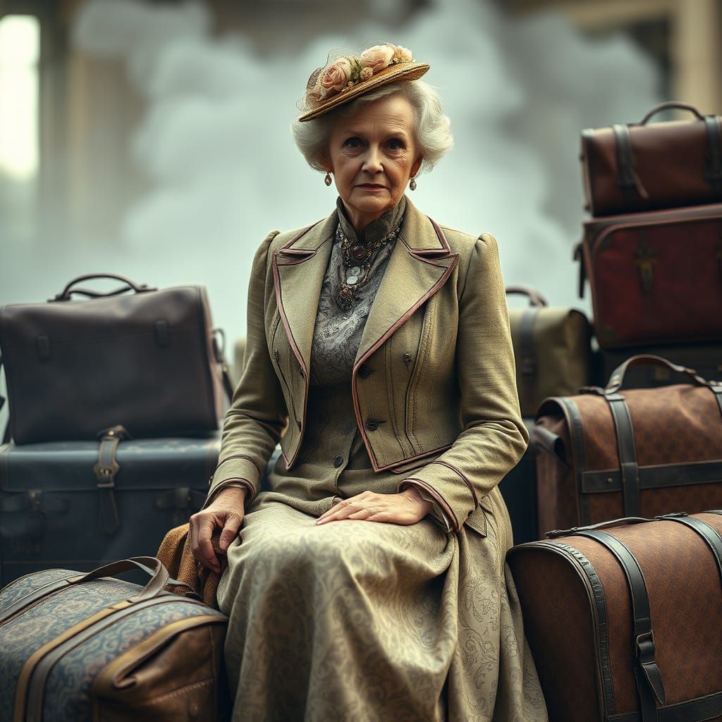 Edwardian Woman Embarking on an Epic Journey