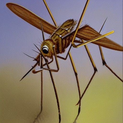 Mosquito with Syringe in Oil Painting Style