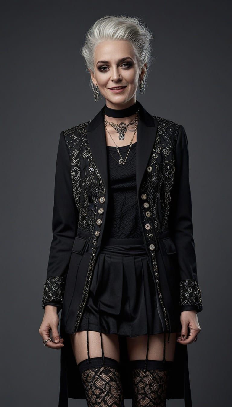 Goth Teenager Elderly Woman Portrait in Photorealistic Style