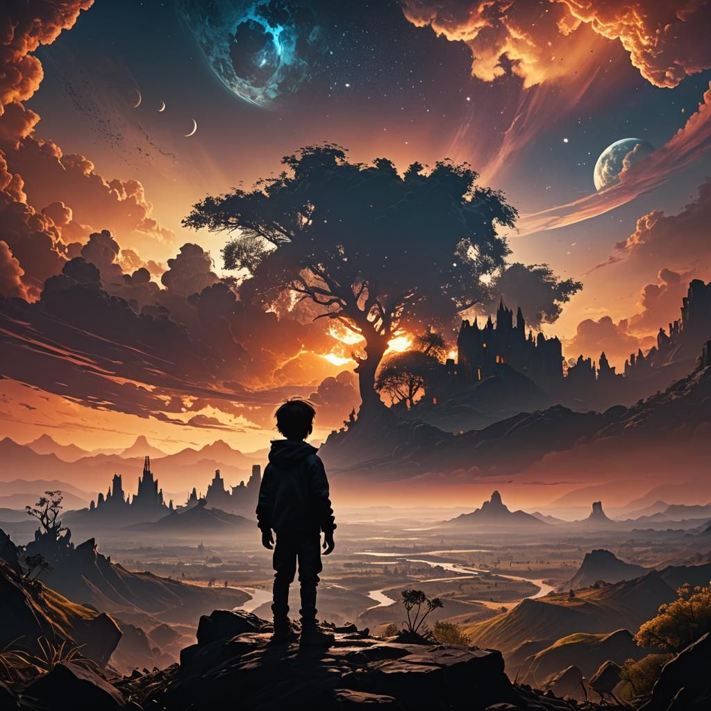 Child's Silhouette Contrasting Vibrant Earth: Digital Matte ...