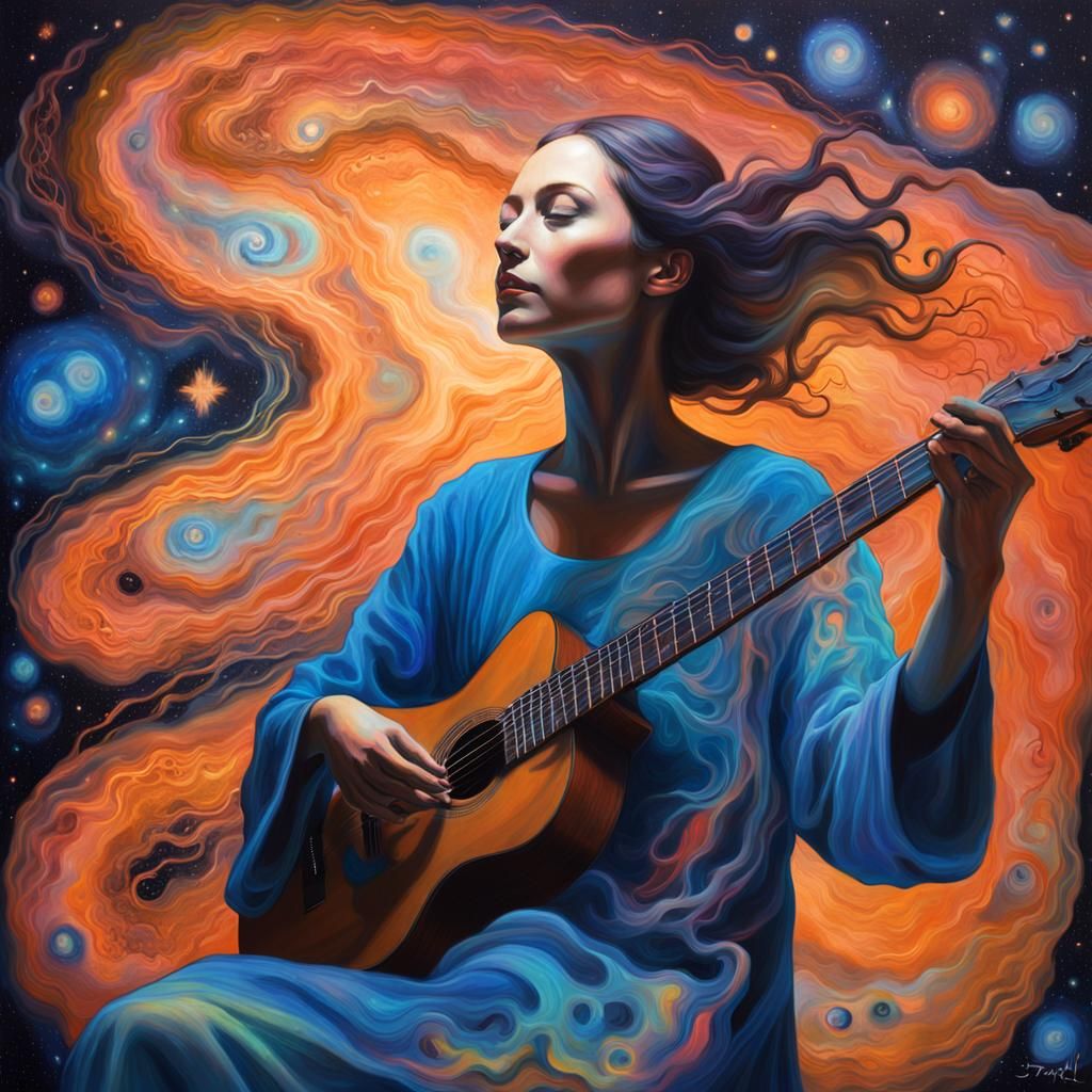 Glowing Woman in Nebula: Cosmic Surrealist Painting