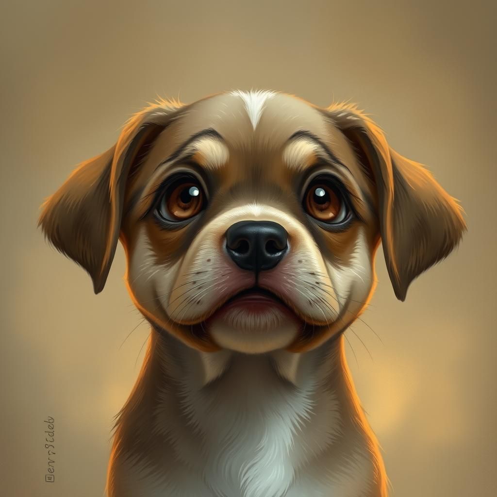 Puppy's Sorrowful Gaze in Dreamy Illustration
