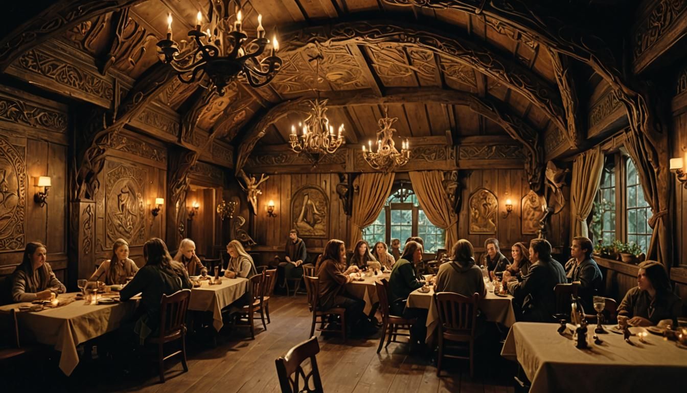 Elven Inn Dining Room in Cinematic Lighting