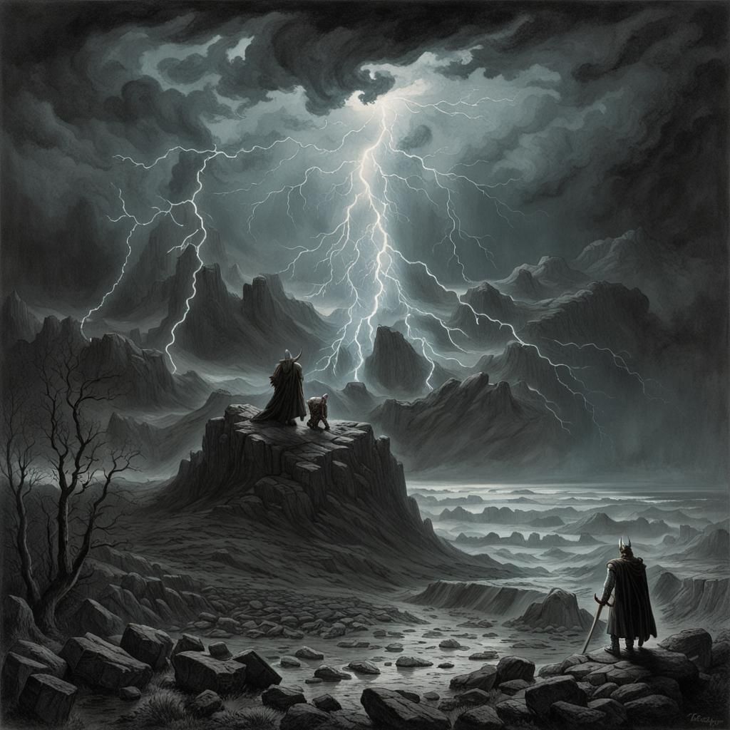 Thor of Norse Mythology Amidst Dark Skies