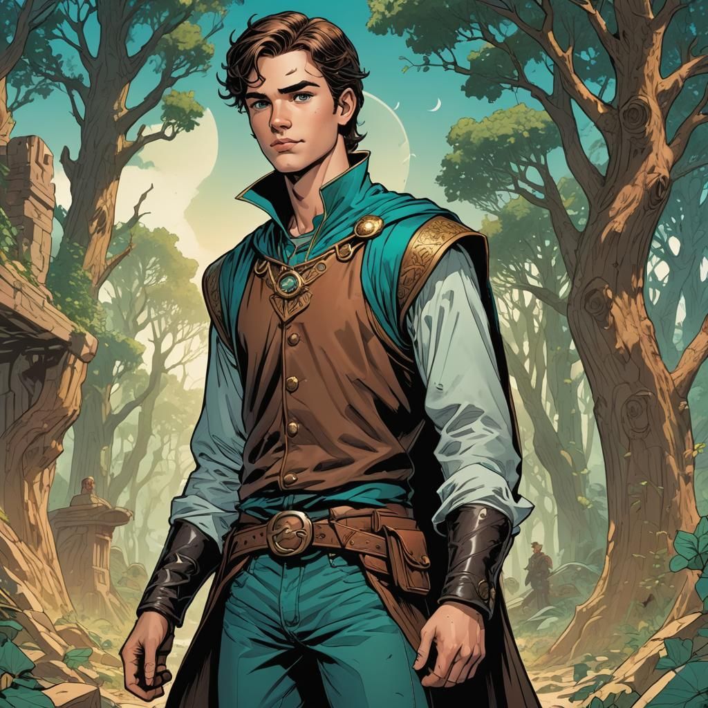 Handsome Teen with Teal Eyes in Comic Book Art