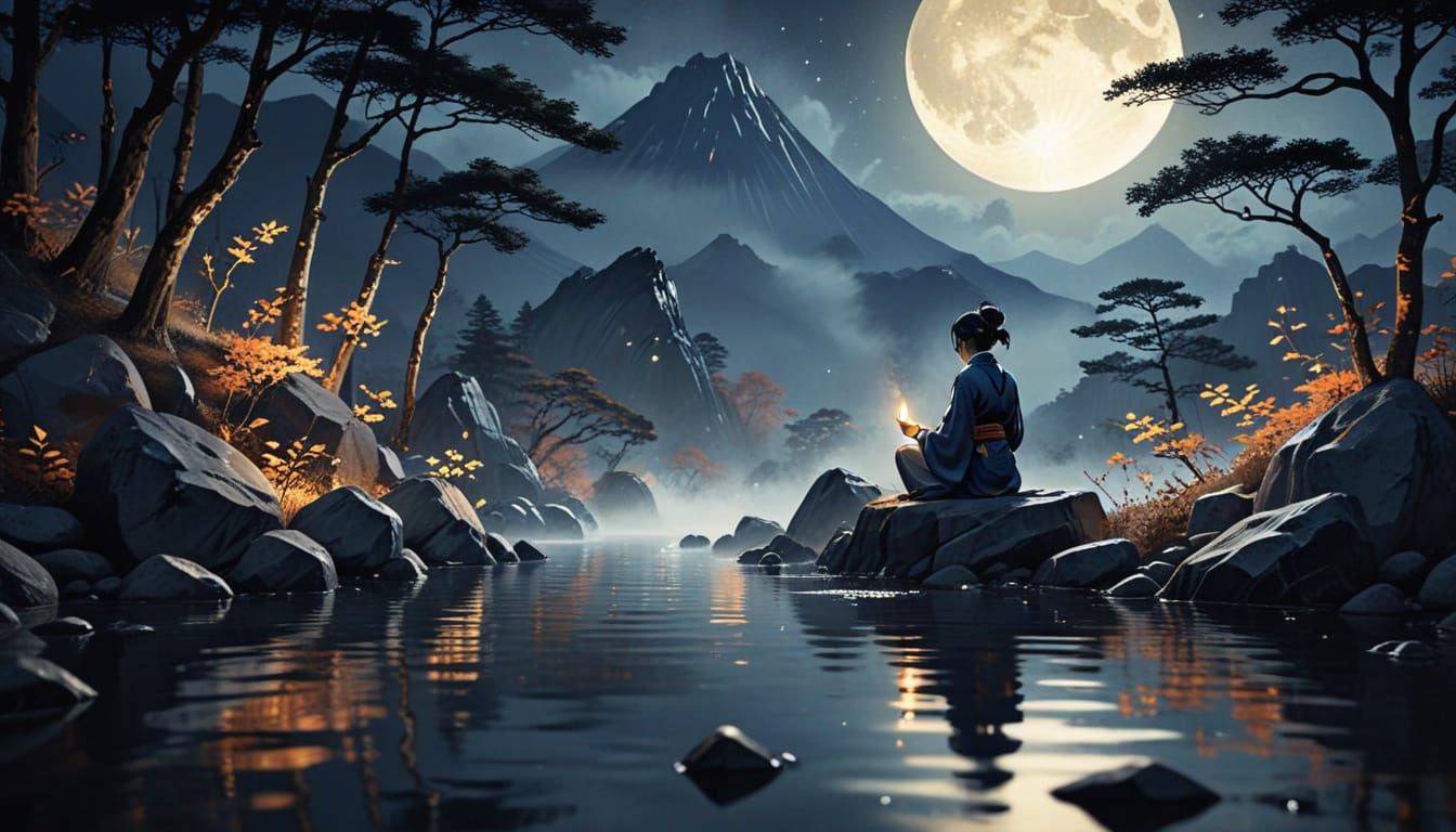 Sukunabikona-no-Kami Prayers: Sumi-e Ink Wash Painting