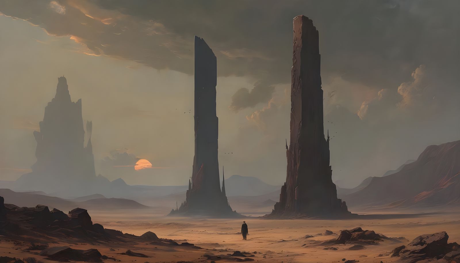 Mysterious Desert Monolith in Realistic Style