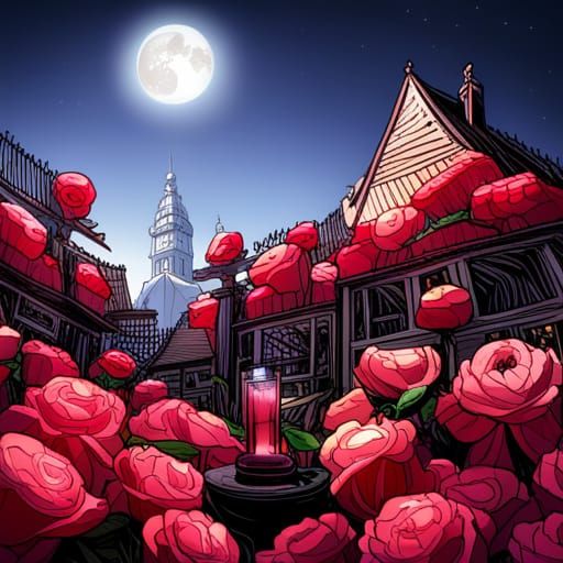 Gothic Cartoon Horror in Crimson Rose Garden