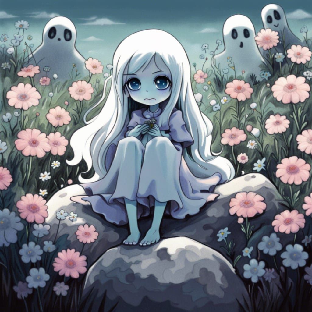 Ghost Girl in a Field, Tim Burton Anime Style