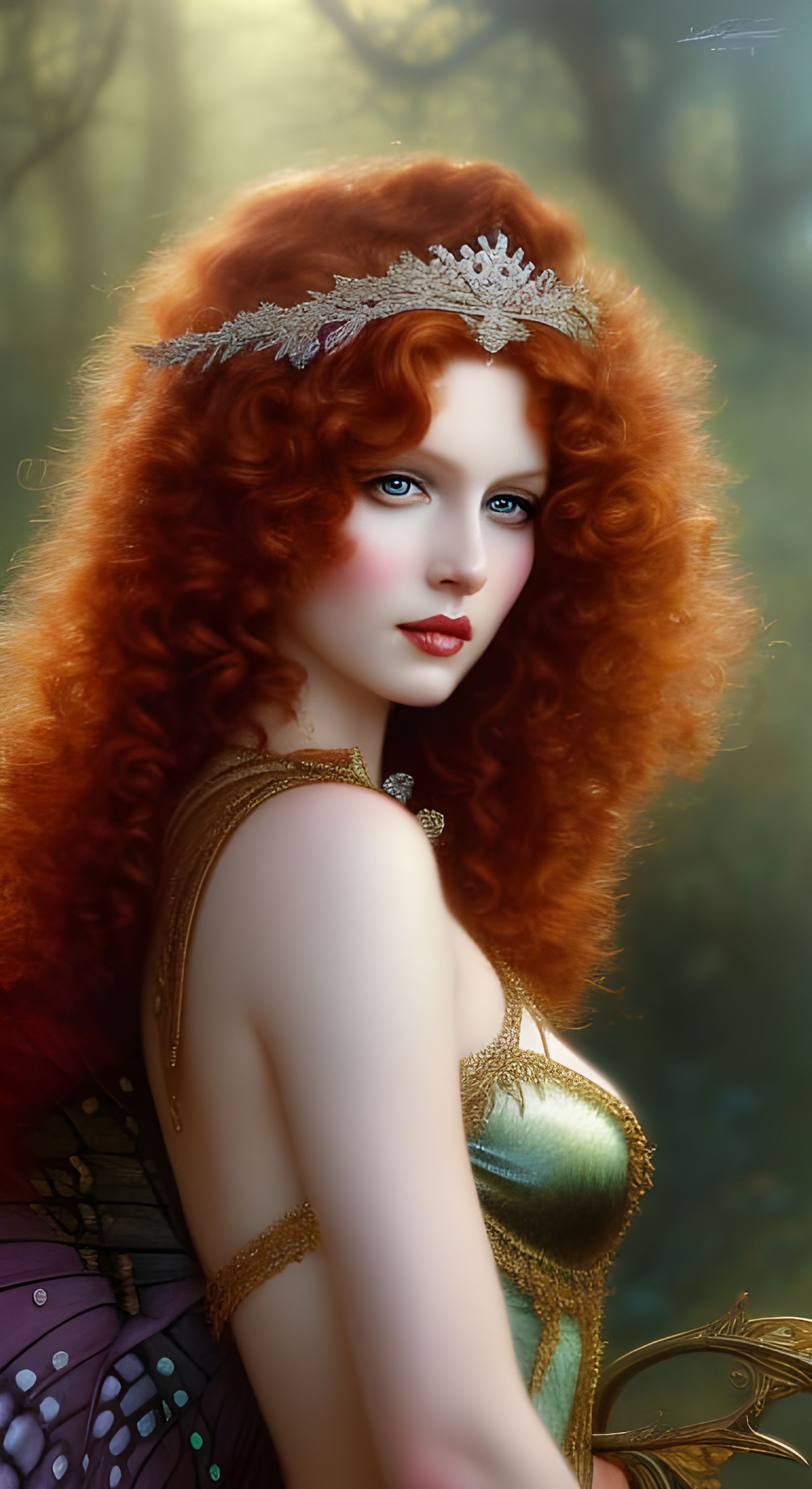 Red-Haired Fairy Queen Portrait in Hyperrealistic Style