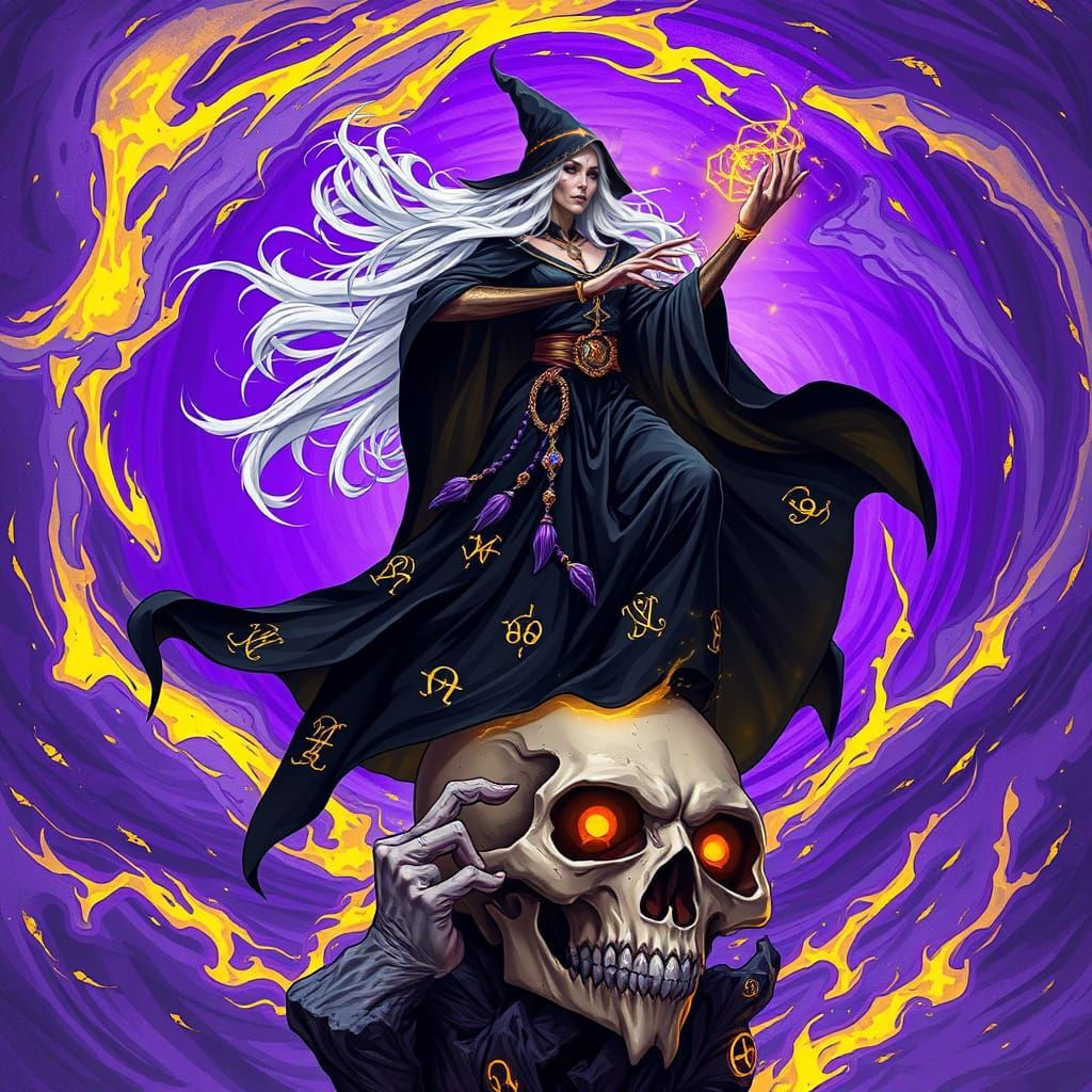 Majestic Sorceress Casting Spell in Dark Fantasy Style