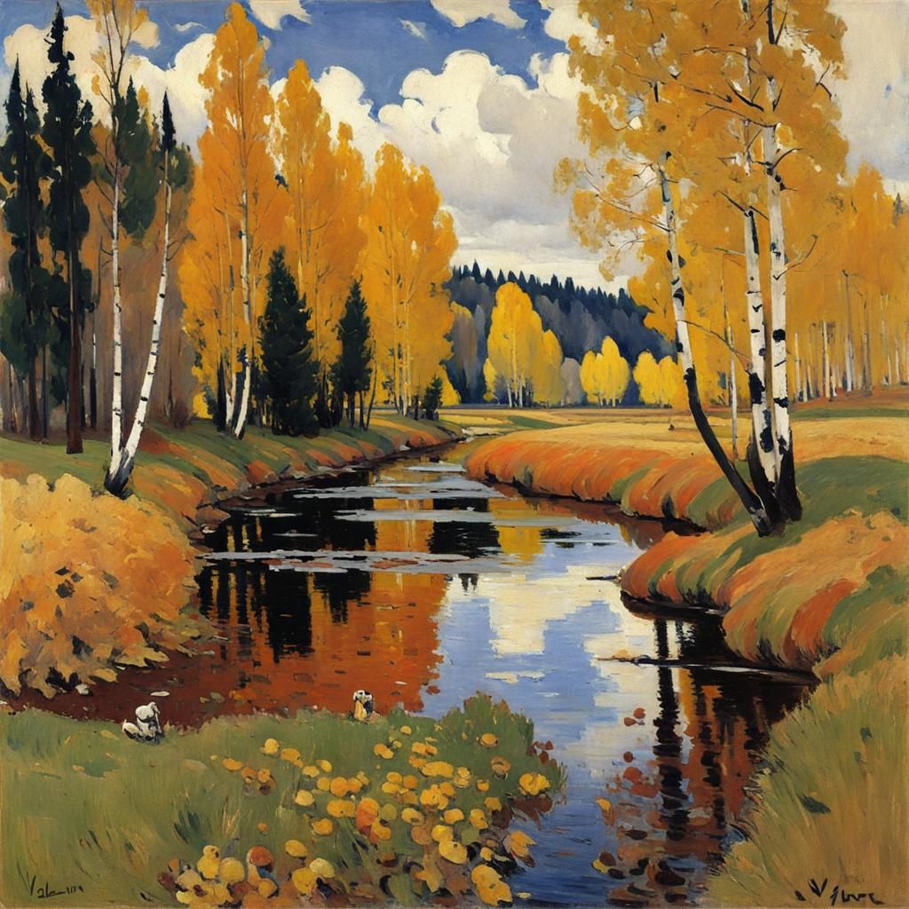 Serene Autumn Landscape in Impressionist Style