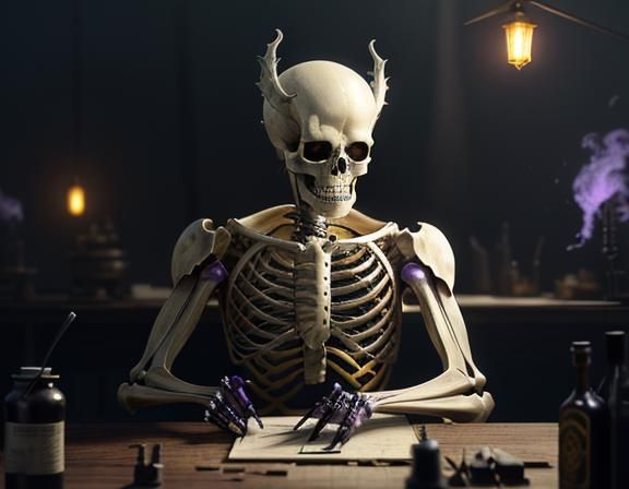 Furry Skeleton Bone Repair: Dark Fantasy Concept Art