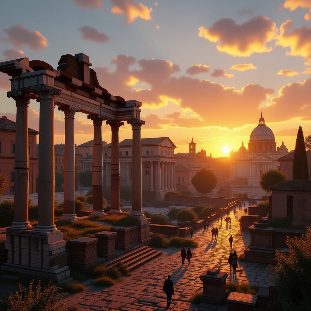 Rome Sunrise: Ancient Architecture in Golden Light