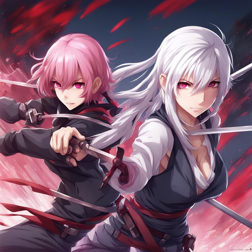 Anime-Style Assassins Fighting Side-by-Side