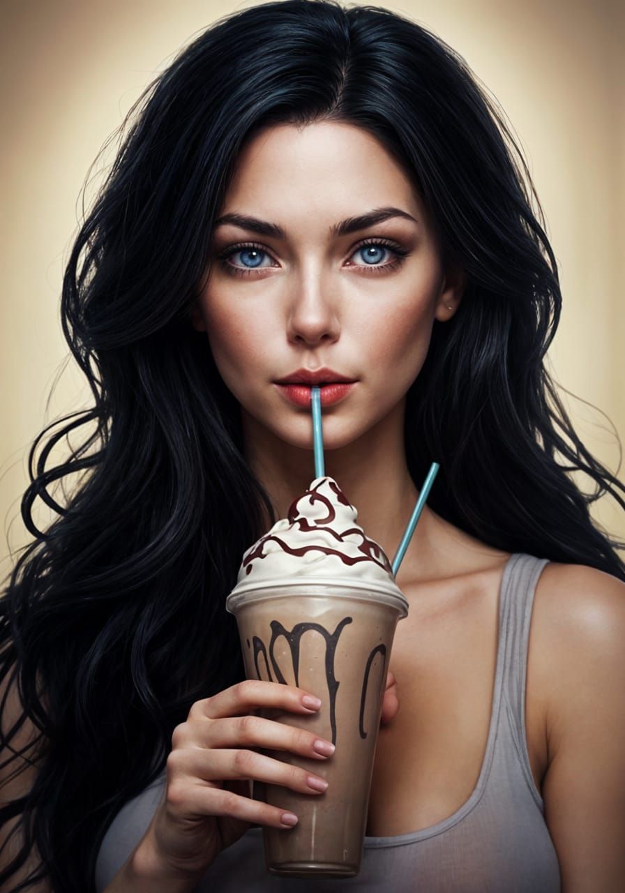 Woman Sipping Shake: Hyperdetailed Artgerm-Style Portrait
