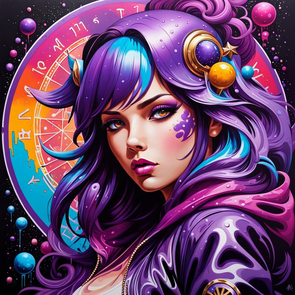 Purple Astrology in Graffiti Splash Art Style
